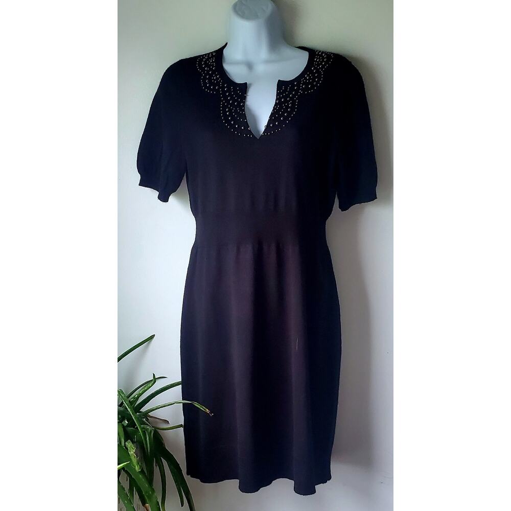 The LOFT Womens Black Short Sleeve Wool Blend Mini Dress Size Small Boho Sexy